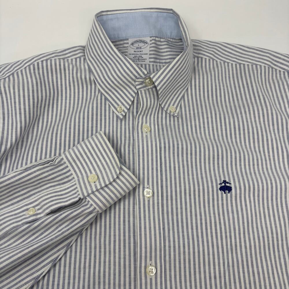 Brooks Brothers Large Blue White Striped Long Sleeve Button Down Regent Shirt